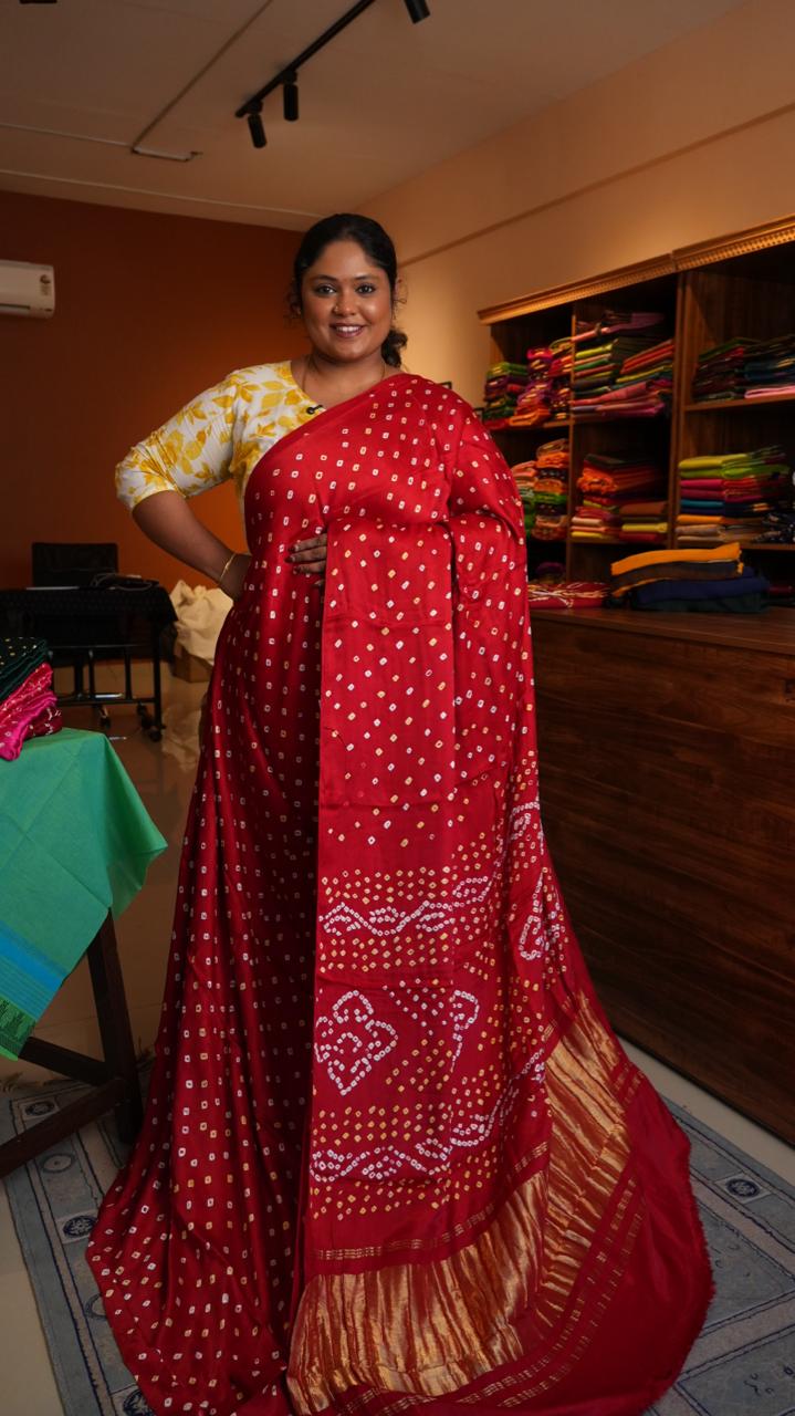 Bandini Modal Silk Saree - 46-06-01-03 (SCARLET CHARM)