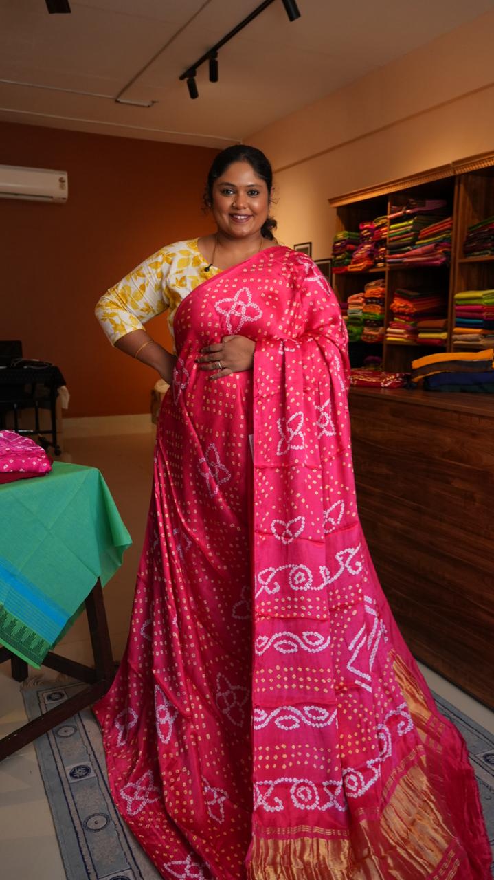 Bandini Modal Silk Saree - 46-06-01-05 (FUCHSIA GLOW)