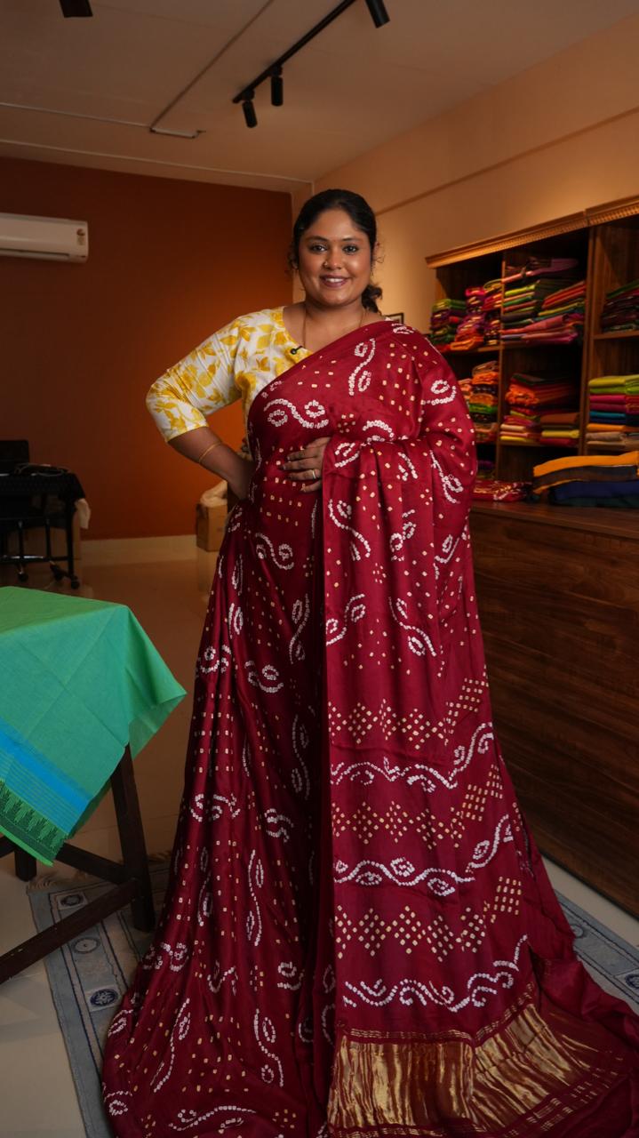 Bandini Modal Silk Saree - 46-06-01-01 (VELVET WINE)