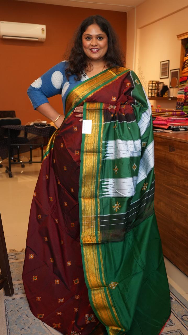 Kasuti Ilkal Saree -44-06-02-08 (SANGRIA JUNIPER)