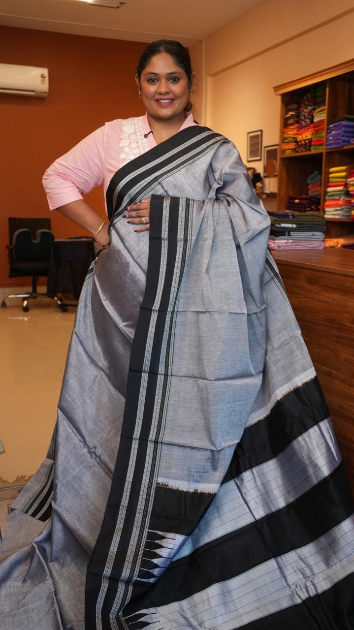 Kasuti Ilkal Saree -44-06-01-08 ( CHALKBOARD GREY  )