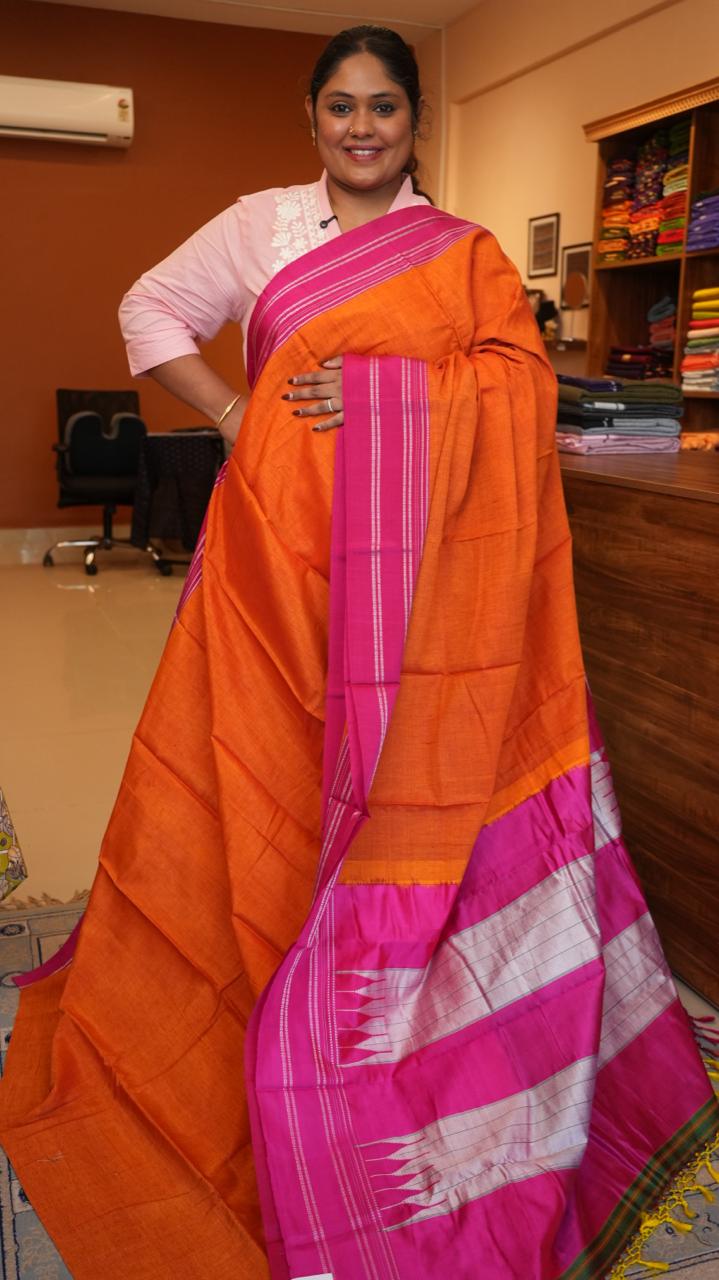 Kasuti Ilkal Saree -44-06-01-07 (TANGERINE CRAYON)