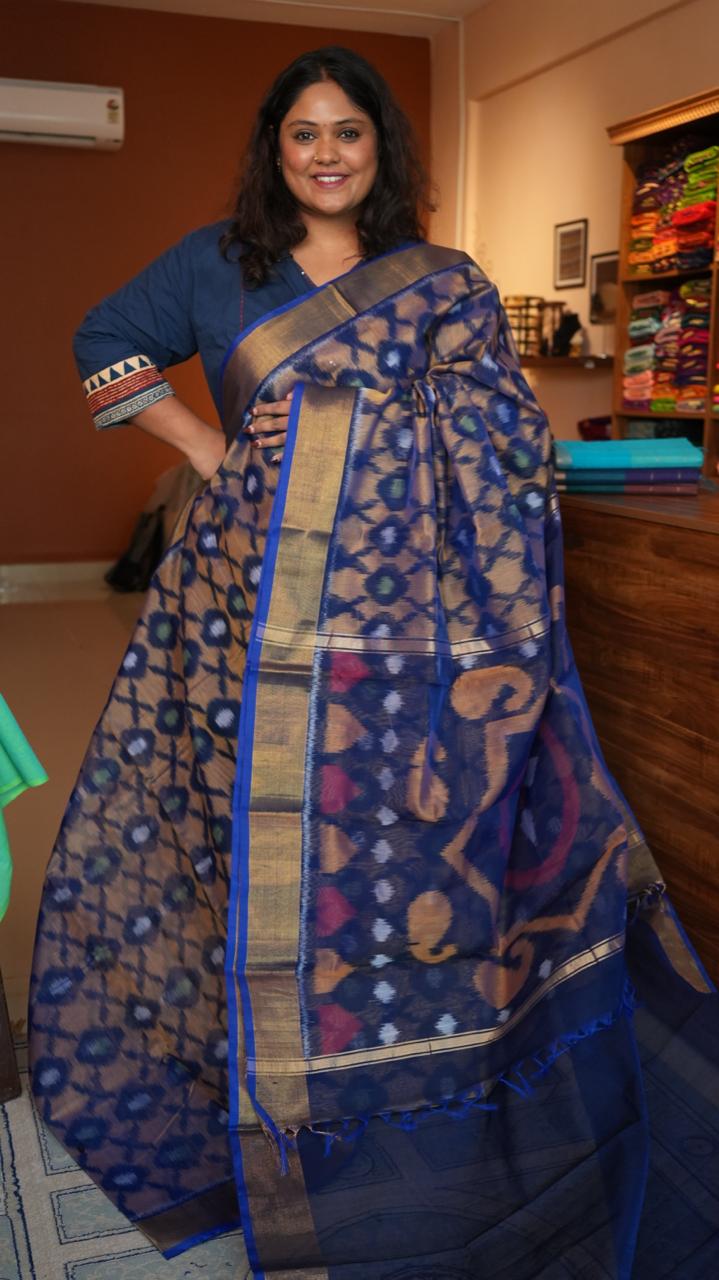 Chinnalampatti Ikkat Silk Cotton Saree -04-06-01-04 (PRISM BLUE)
