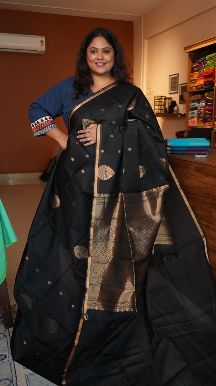 Borderless Kora Silk Cotton Saree -04-06-05-02 (CHARRED BARK)