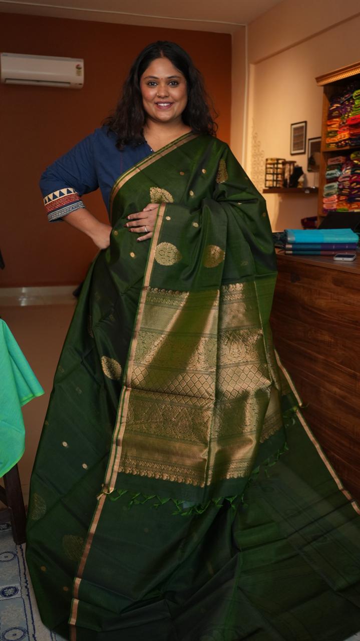 Borderless Kora Silk Cotton Saree -04-06-05-01 (EVERGREEN CANOPY)