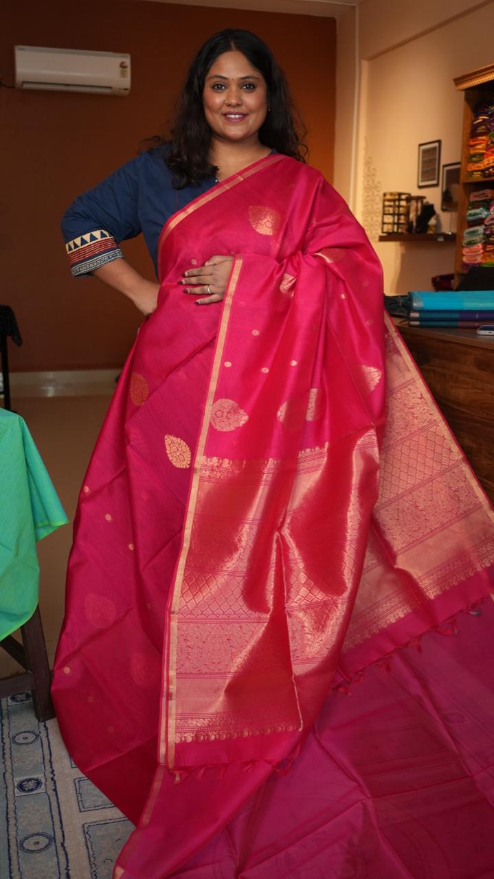Borderless Kora Silk Cotton Saree -04-06-05-03 (CLOUD FOREST ORCHID)