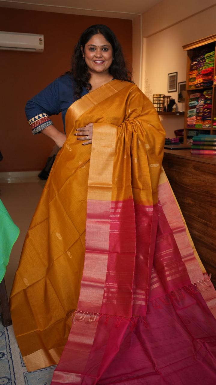 Floral Bhutti Kora Silk Cotton Saree -04-06-02-05 (MELTED GOLD)