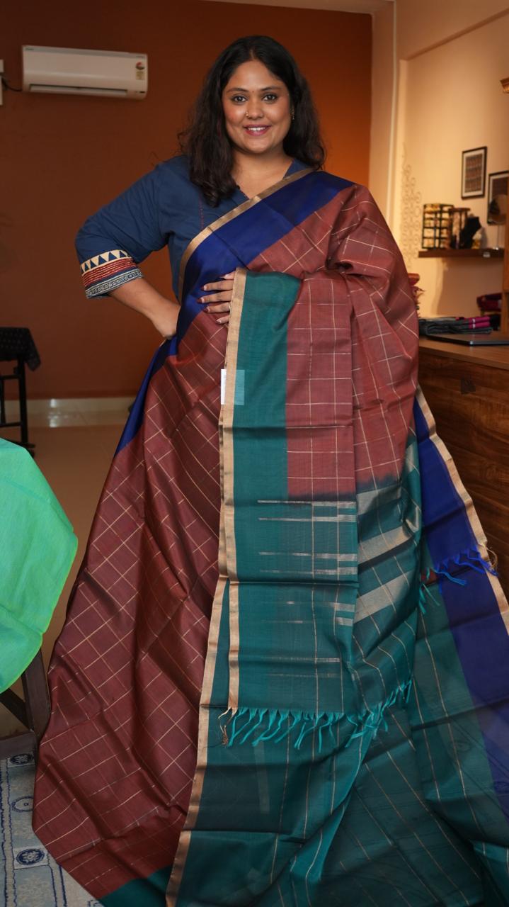 Kora Pure Silk Cotton Saree -04-06-03-01 (SANDALWOOD)