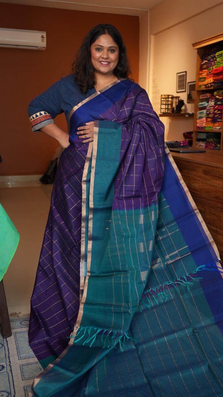 Kora Pure Silk Cotton Saree -04-06-03-02 (PURPLEHEART)