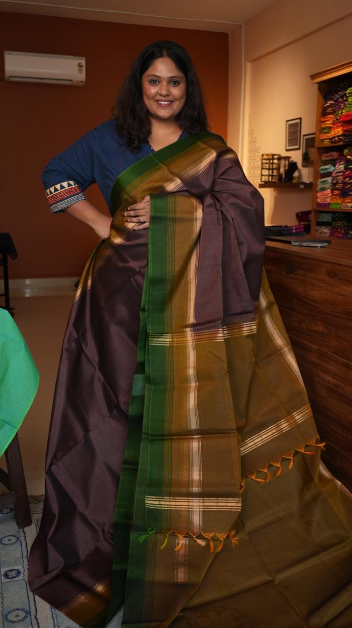 Kora Pure Silk Cotton Saree -04-06-06-03 (EBONY WOOD)