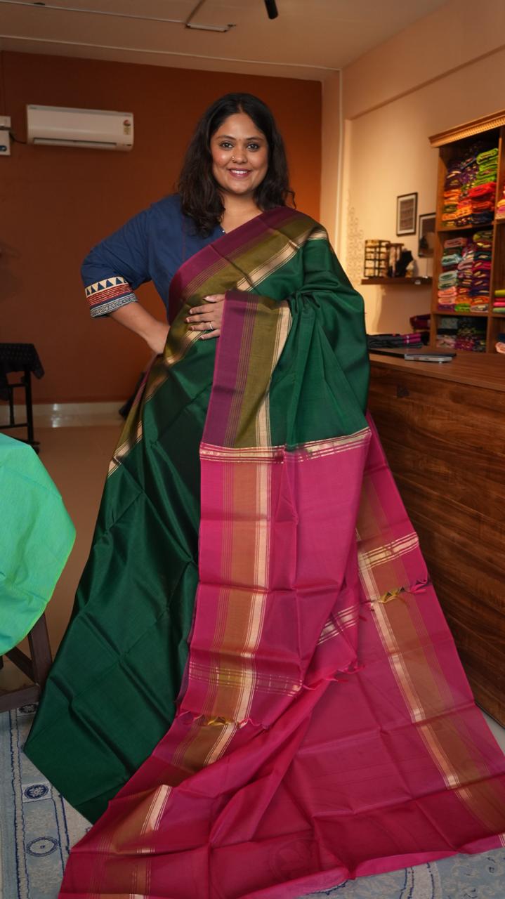 Kora Pure Silk Cotton Saree -04-06-06-02 (CEDAR GREEN)