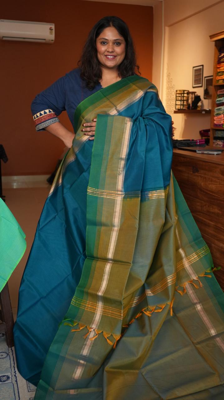 Kora Pure Silk Cotton Saree -04-06-06-04 (CYPRESS BLUE)