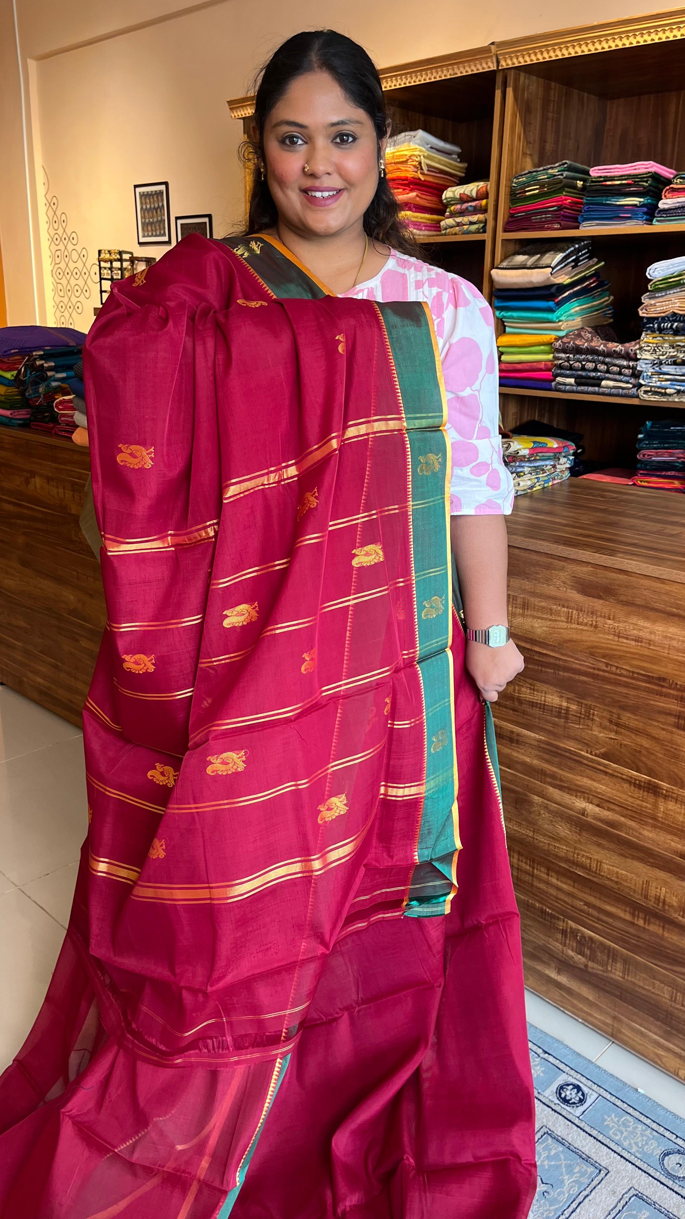 Devendra 10.5 Yards Madisar ( Maroon With Green)