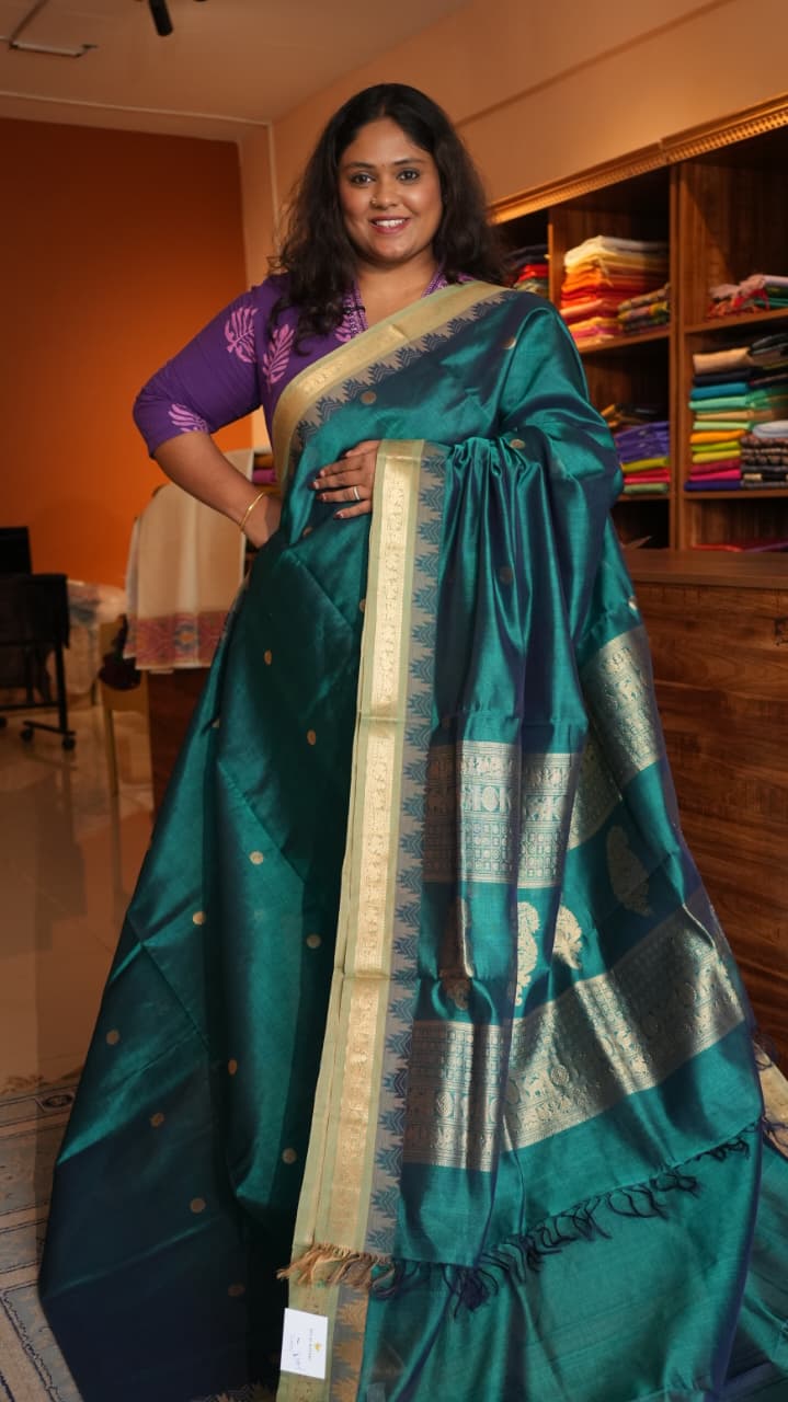 Masterpiece Kanchivaram Pure Silk Cotton Saree - 01-01-07-04 (BLUE JAVA)