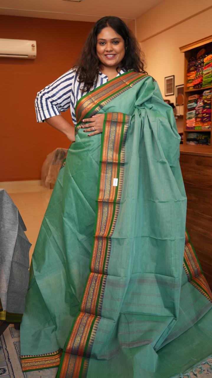 Kanchi Cotton Saree - 01-03-01-25 ( CELADON)