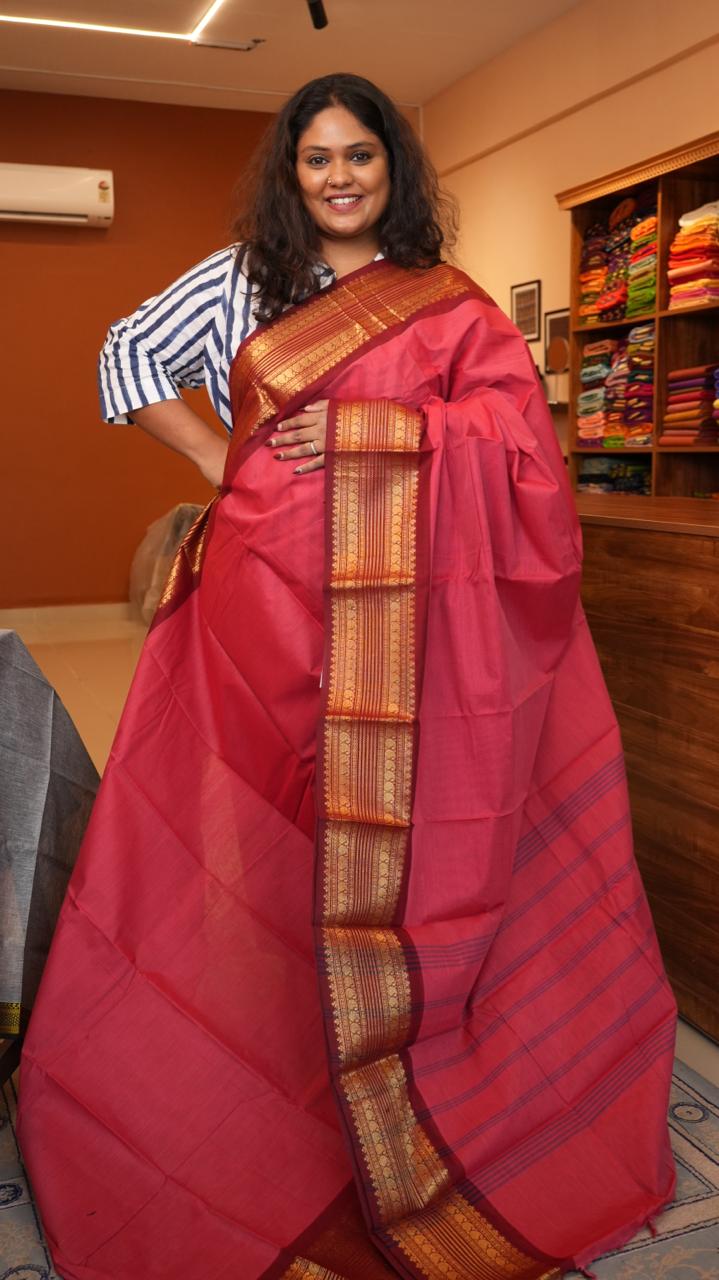 Kanchi Cotton Saree - 01-03-01-20 (ROYAL CAMELLIA)