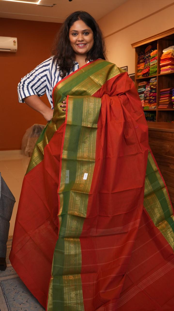 Kanchi Cotton Saree - 01-03-01-05 (BRICK ROSE)