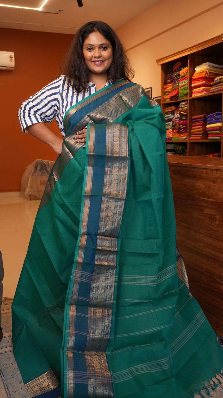 Kanchi Cotton Saree - 01-03-01-09 (PEACOCK GARDEN)