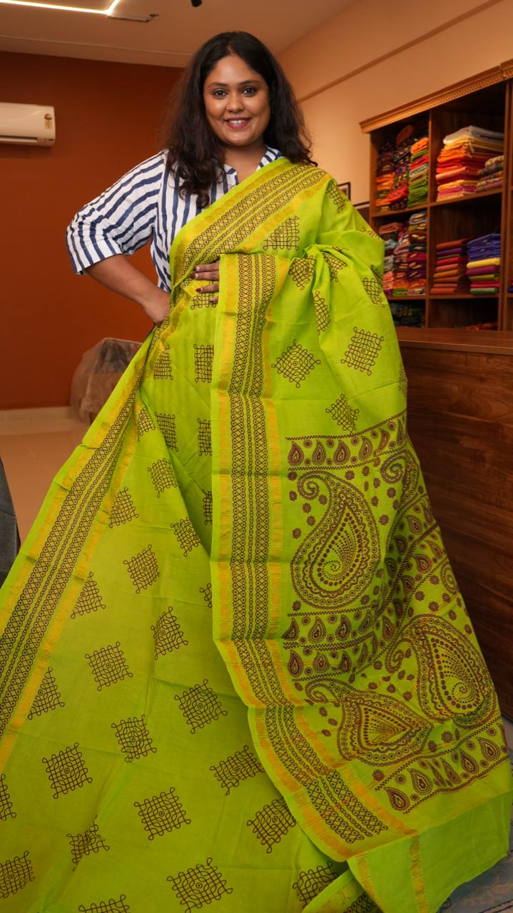 Madurai Cotton Kolam Saree -11-06I-03-04 (LEMON BARFI)