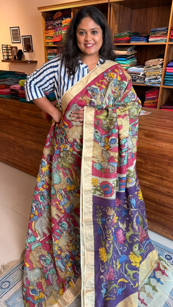 Kotta Penkalamkari Hand Painted Saree 02-07-01-01 ()