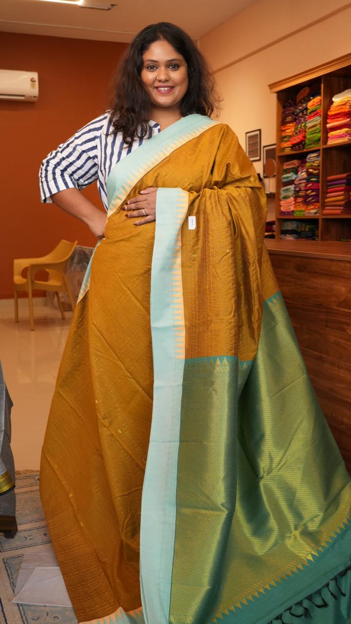Semi Silk Stripes Saree - 01-01B-04-17 (TURMERIC ROOT)