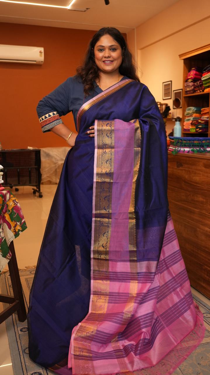 Mangalagiri Kanchi Border Saree -15-07-08-03 (SAPPHIRE ORCHID)