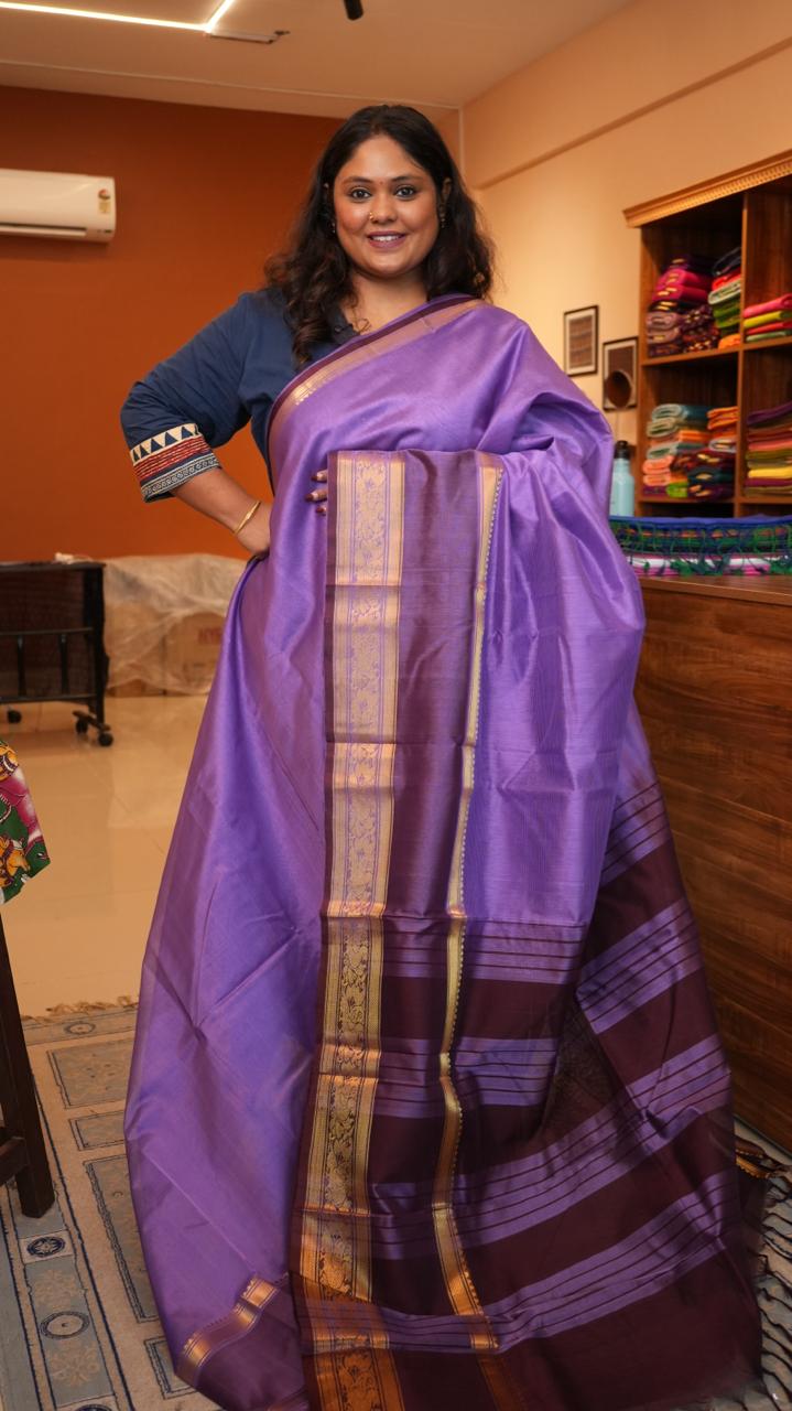 Mangalagiri Kanchi Border Saree -15-07-08-01 (LAVENDER EGGPLANT)