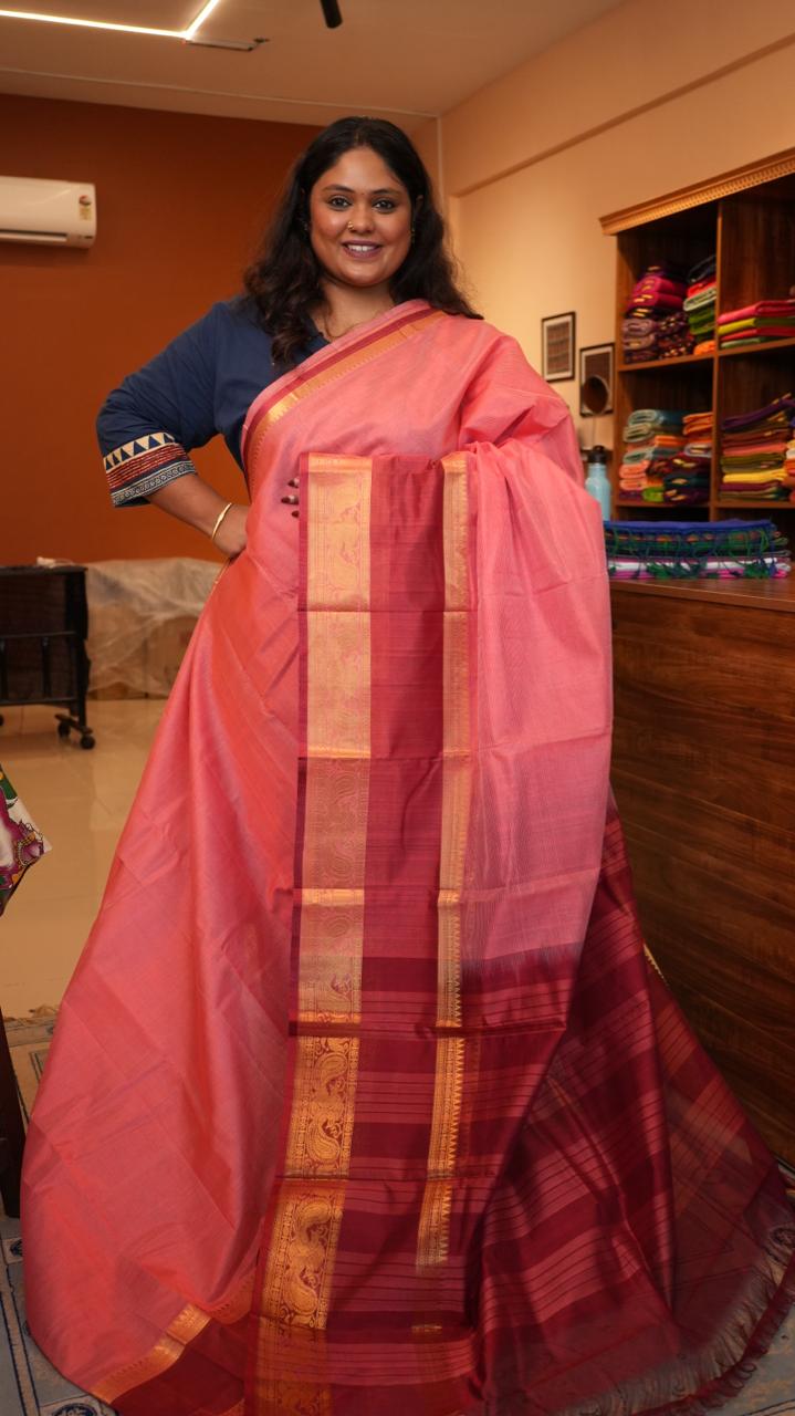 Mangalagiri Kanchi Border Saree -15-07-08-02 (CORAL MULBERRY)
