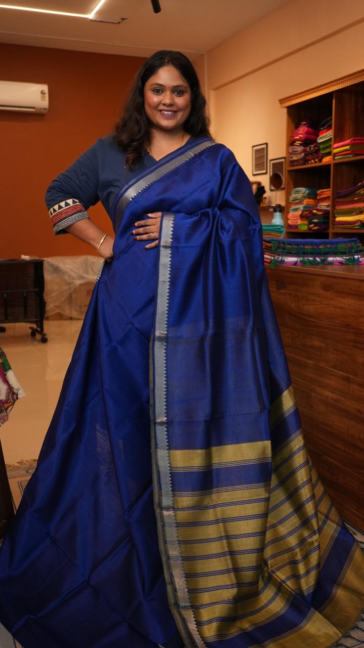 Mangalagiri Small Border Saree -15-07-03-03 (MIDNIGHT BLUE)