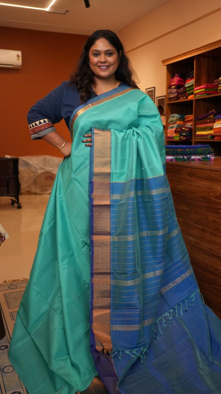 Mangalagiri Nizam Border Saree -15-07-05-01 (SEA GLASS AZURE)