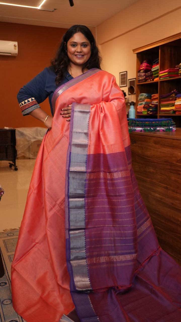 Mangalagiri Nizam Border Saree -15-07-05-03 (CORAL AMETHYST)