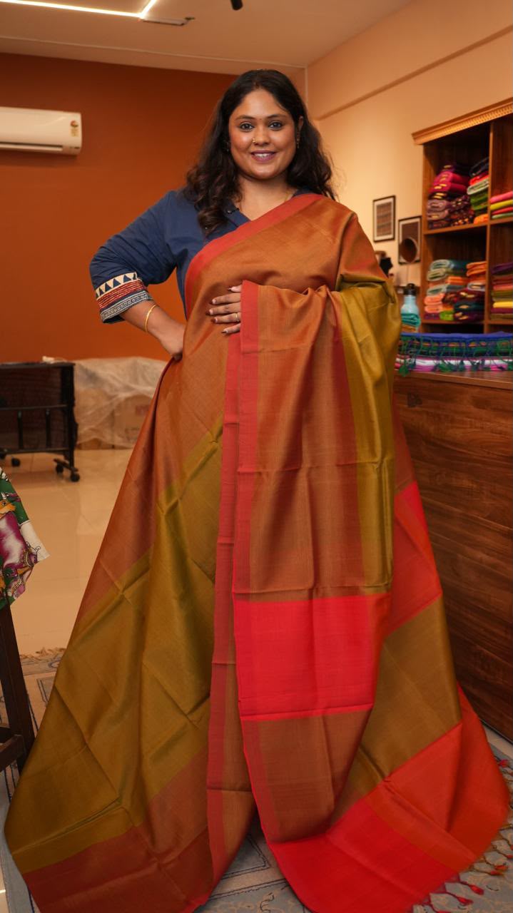 Mangalagiri Plain Sarees -15-07-09-04 (COPPERLEAF OLIVE)