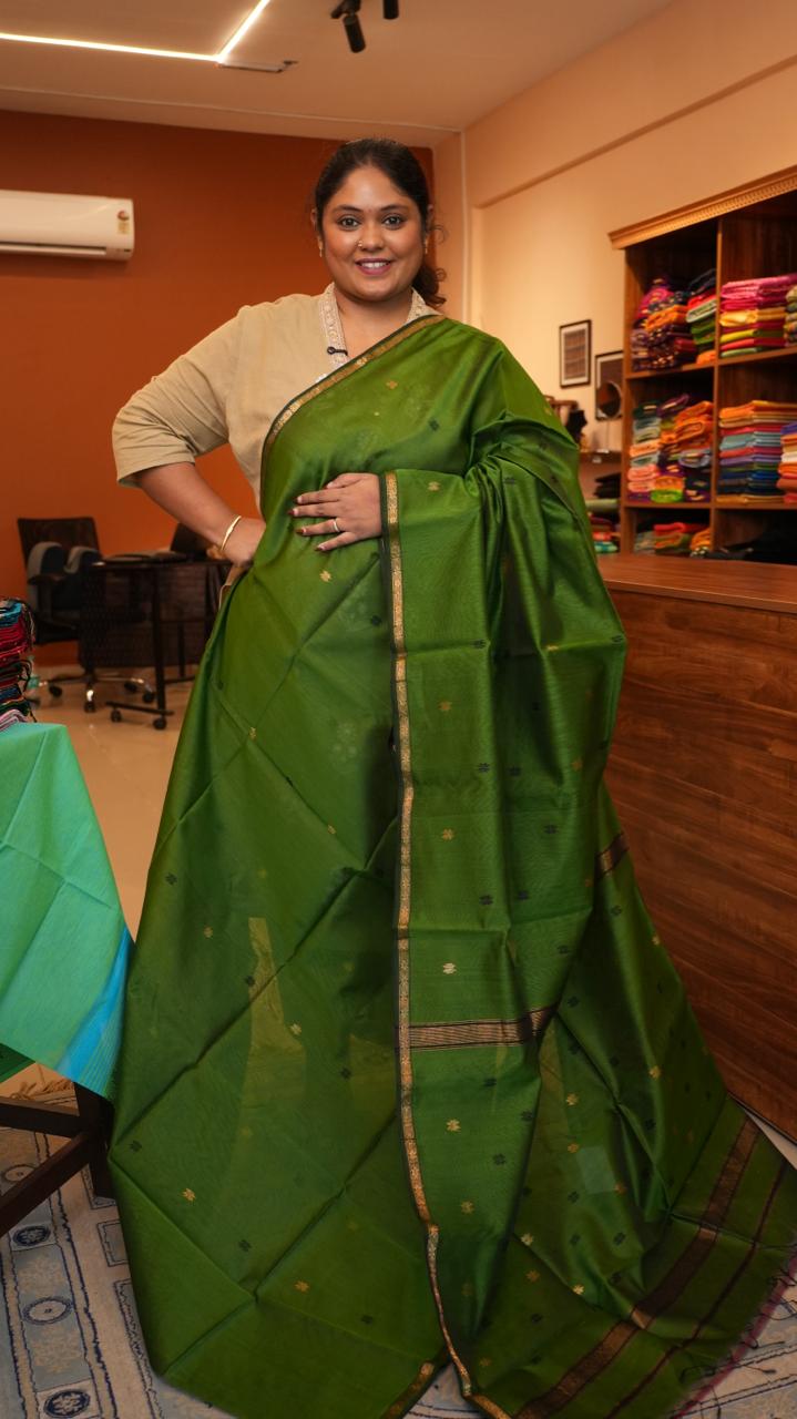 Maheshwari Small Border Bhutti Sarees -05-07-01-25 (FERN)