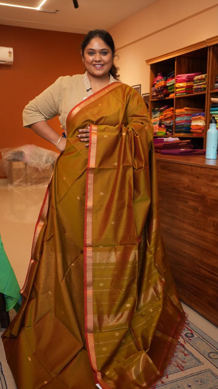 Maheshwari Garbha Reshmi Border Sarees- 05-07-01-03 (HOJICHA)