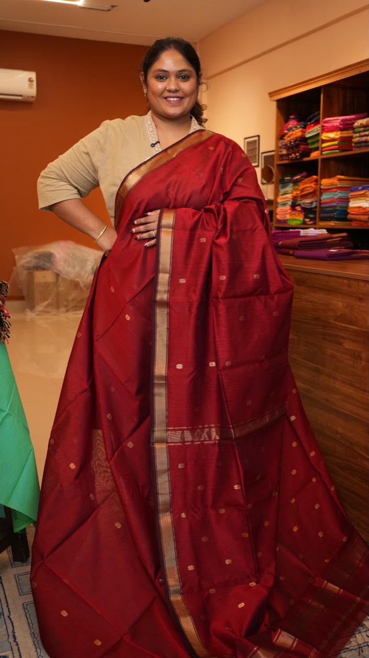 Maheshwari Garbha Reshmi Border Sarees- 05-07-01-07 (ROSELLE)