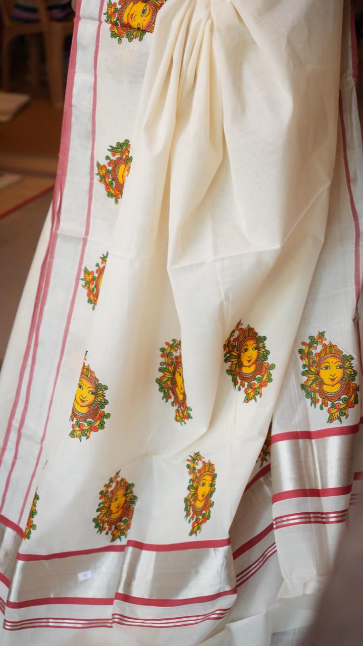 Handwoven Balaramapuram Kasavu Sarees - Handpainted -01-07-14-01 (MURAL KRISHNAN)