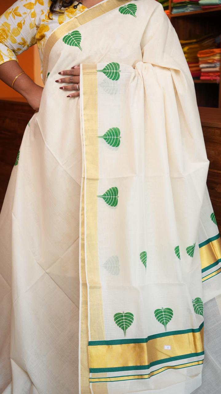 Handwoven Balaramapuram Kasavu Sarees - Handpainted -01-07-12-02 (BODHI)