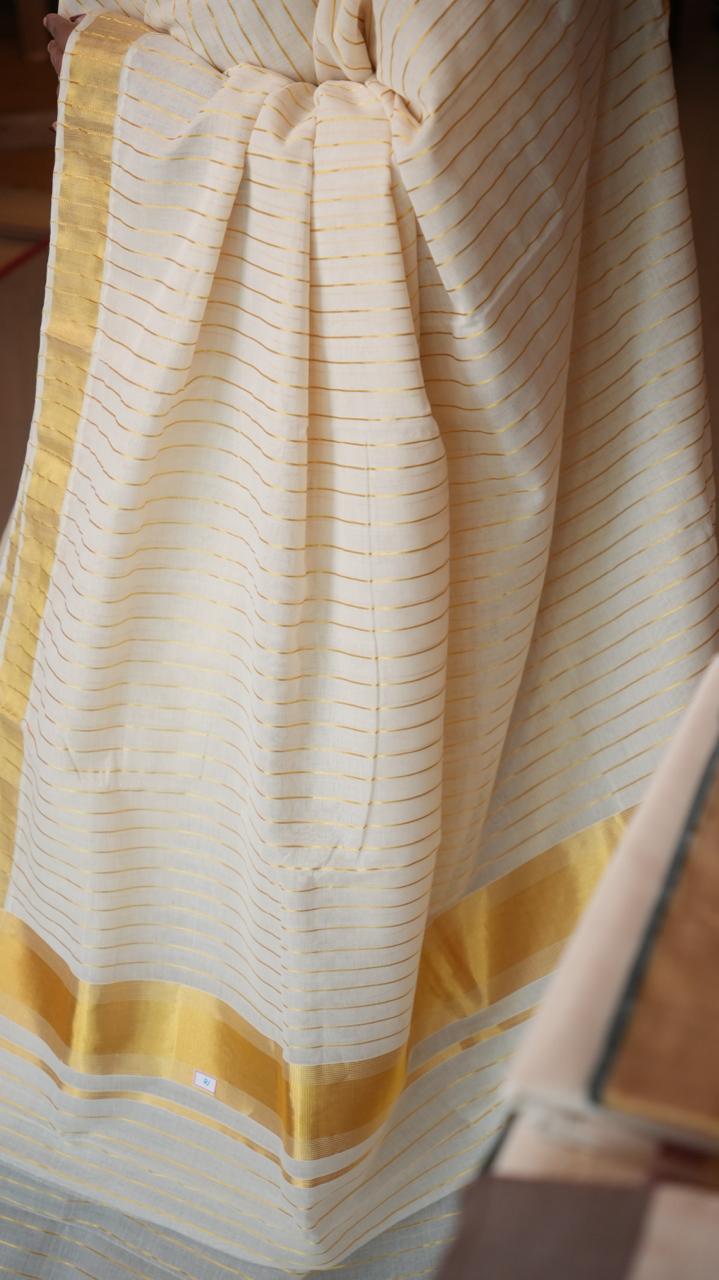Handwoven Balaramapuram Kasavu Sarees - Traditional -01-07-10-01 (STRIPED KASAVU)