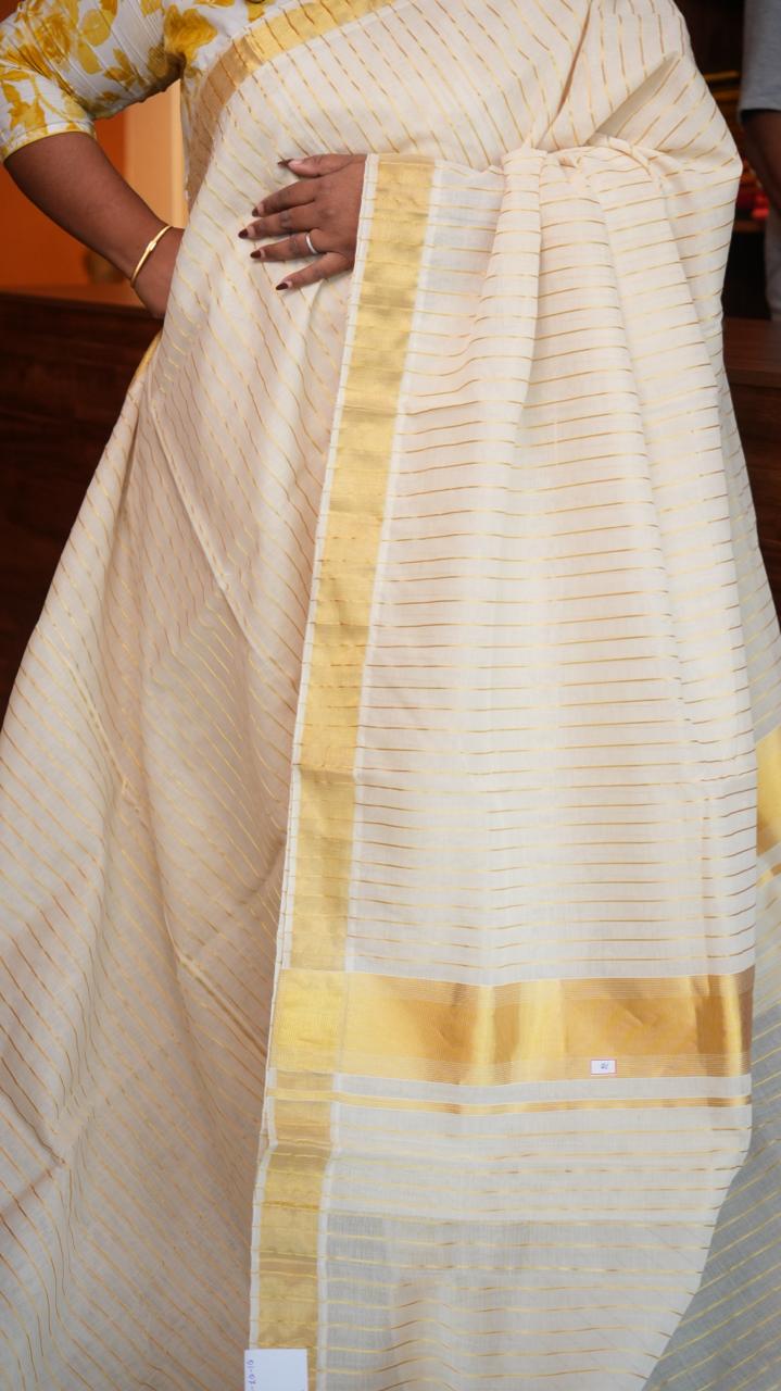 Handwoven Balaramapuram Kasavu Sarees - Traditional -01-07-10-01 (STRIPED KASAVU)