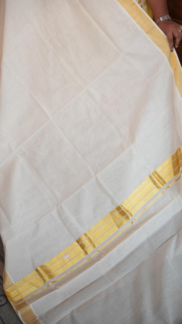 Handwoven Balaramapuram Kasavu Sarees - Traditional -01-07-08-01 (GOLD STRIPE KASAVU)