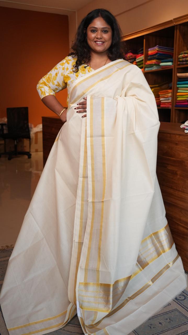 Handwoven Balaramapuram Kasavu Sarees - Traditional -01-07-09-02 (DOUBLE GOLD KASAVU)