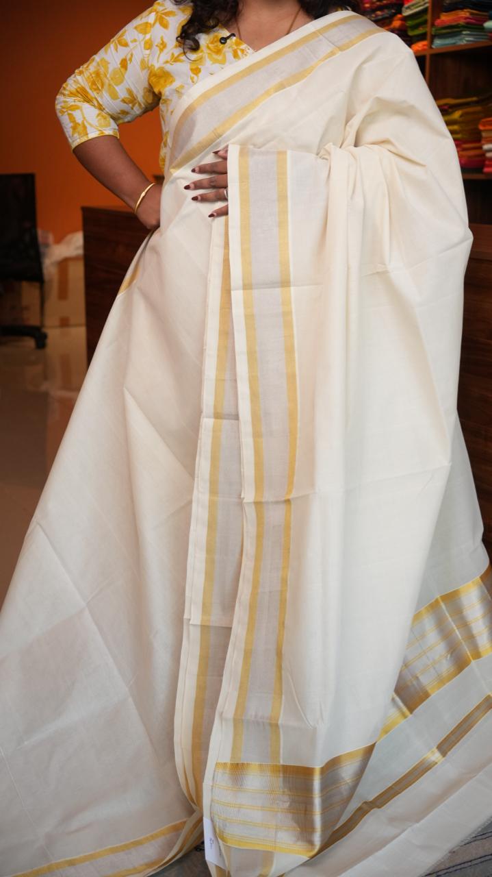 Handwoven Balaramapuram Kasavu Sarees - Traditional -01-07-09-02 (DOUBLE GOLD KASAVU)