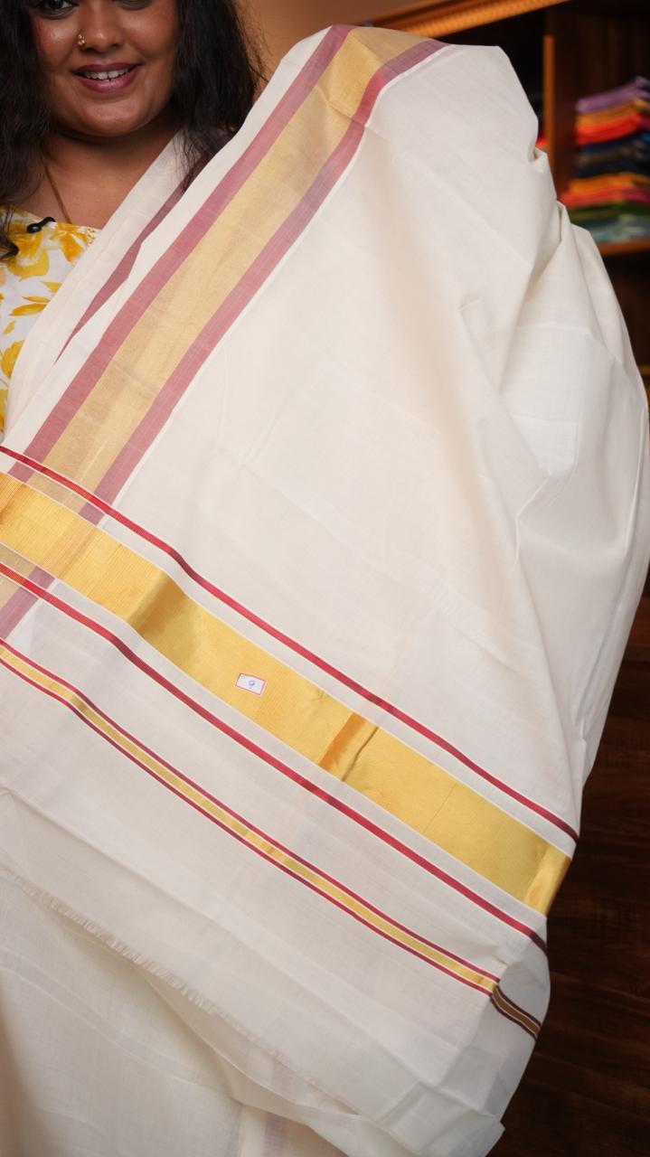 Handwoven Balaramapuram Kasavu Sarees - 01-07-09-03 (BLUSH GOLD KASAVU)