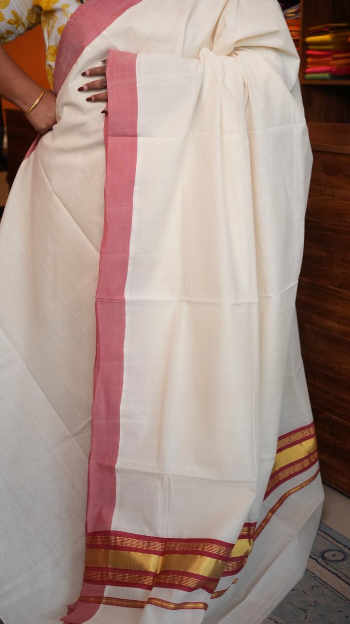 Handwoven Balaramapuram Kasavu Sarees - 01-07-07-01 (PETAL BORDERED KASAVU)