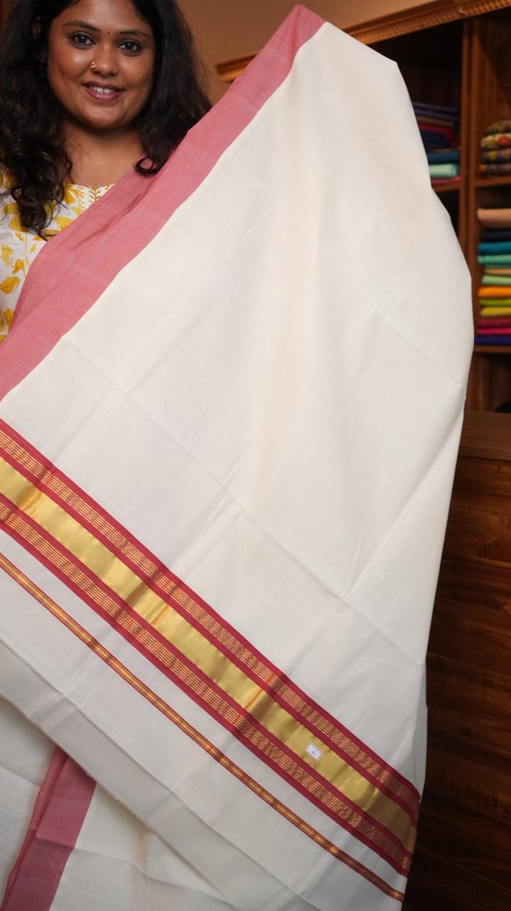 Handwoven Balaramapuram Kasavu Sarees - 01-07-07-01 (PETAL BORDERED KASAVU)