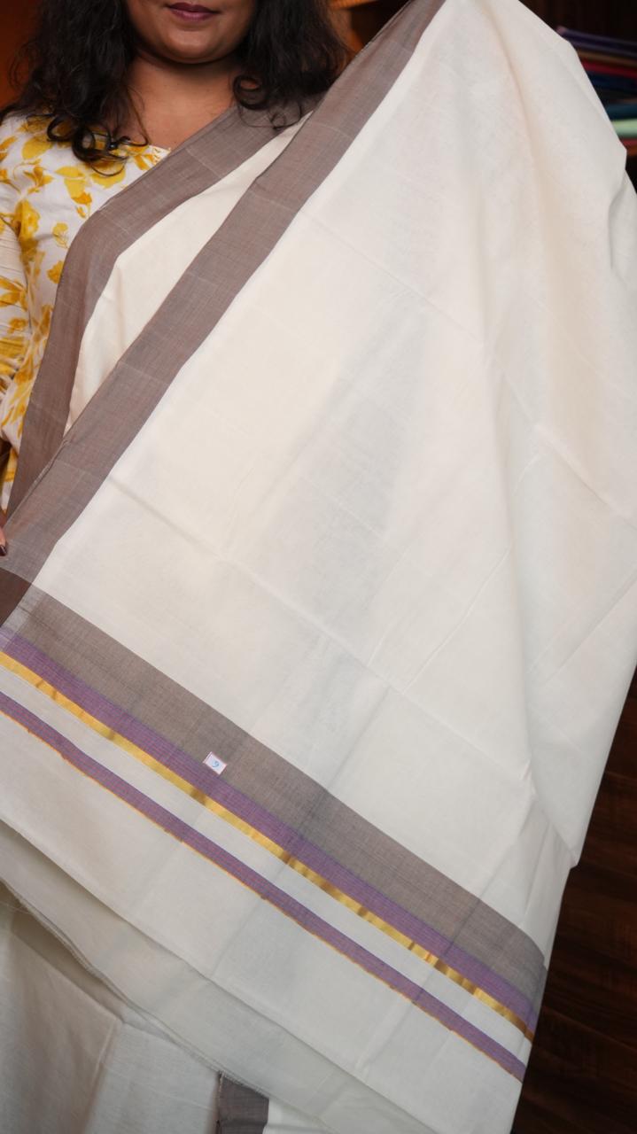 Handwoven Balaramapuram Kasavu Sarees - 01-07-06-01 (STONE BORDERED KASAVU)