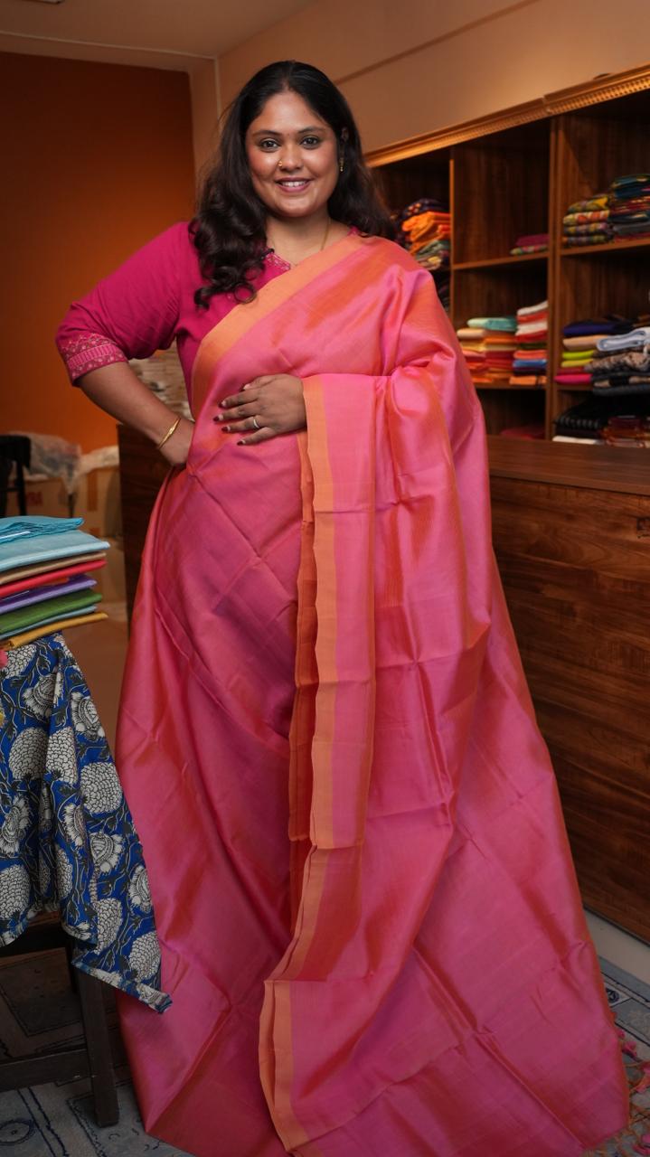 Mangalgiri Plain Silk Cotton Saree - 15-07-02-07 (CANDY SLUSH)
