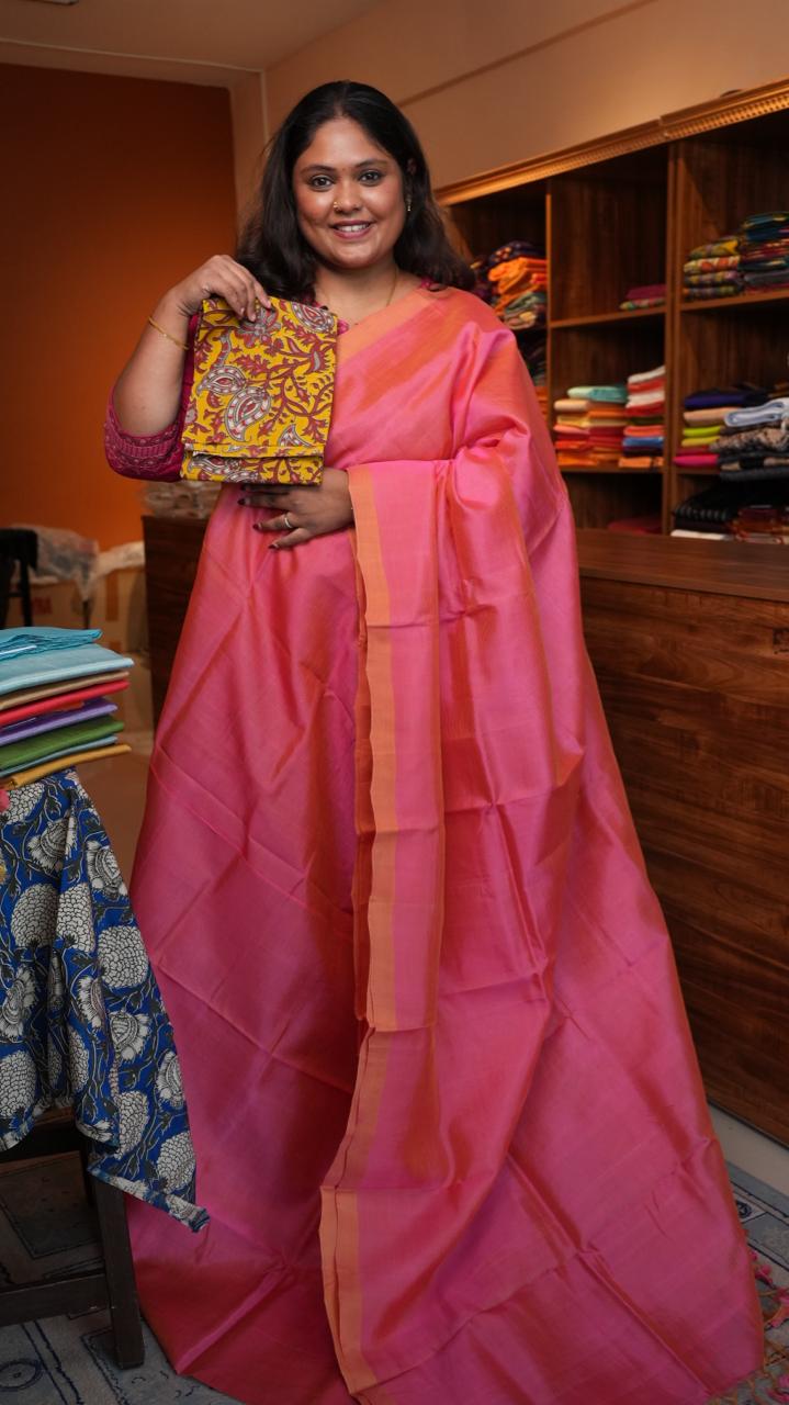 Mangalgiri Plain Silk Cotton Saree - 15-07-02-07 (CANDY SLUSH)