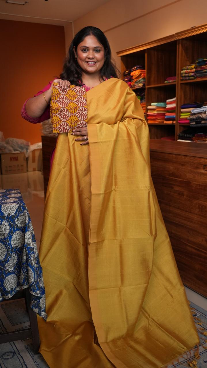 Mangalgiri Plain Silk Cotton Saree - 15-07-02-01 (GOLDEN GLEAM)