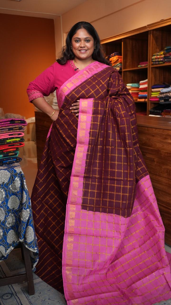 Madurai Cotton Kattam Saree - 11-07B-01-01 (COCOA BLUSH)